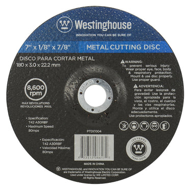 Disco Para Cortar Metal 7"X1/8"X7/8" Westinghouse