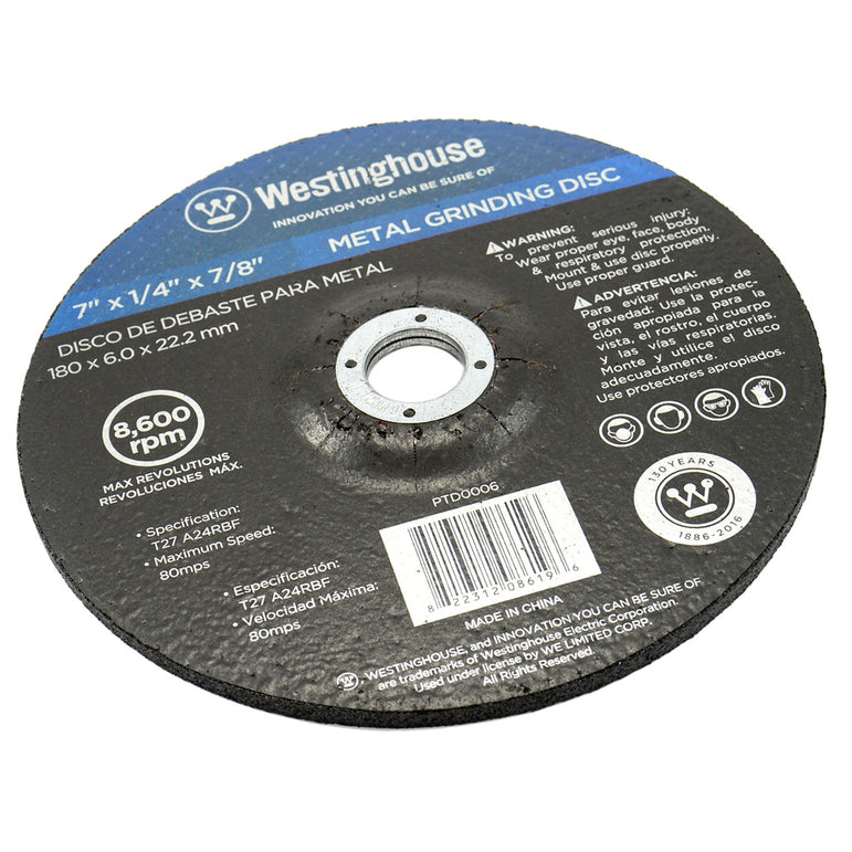 Disco de Desbaste para Metal de 7" x ¼" x 7/8" Westinghouse